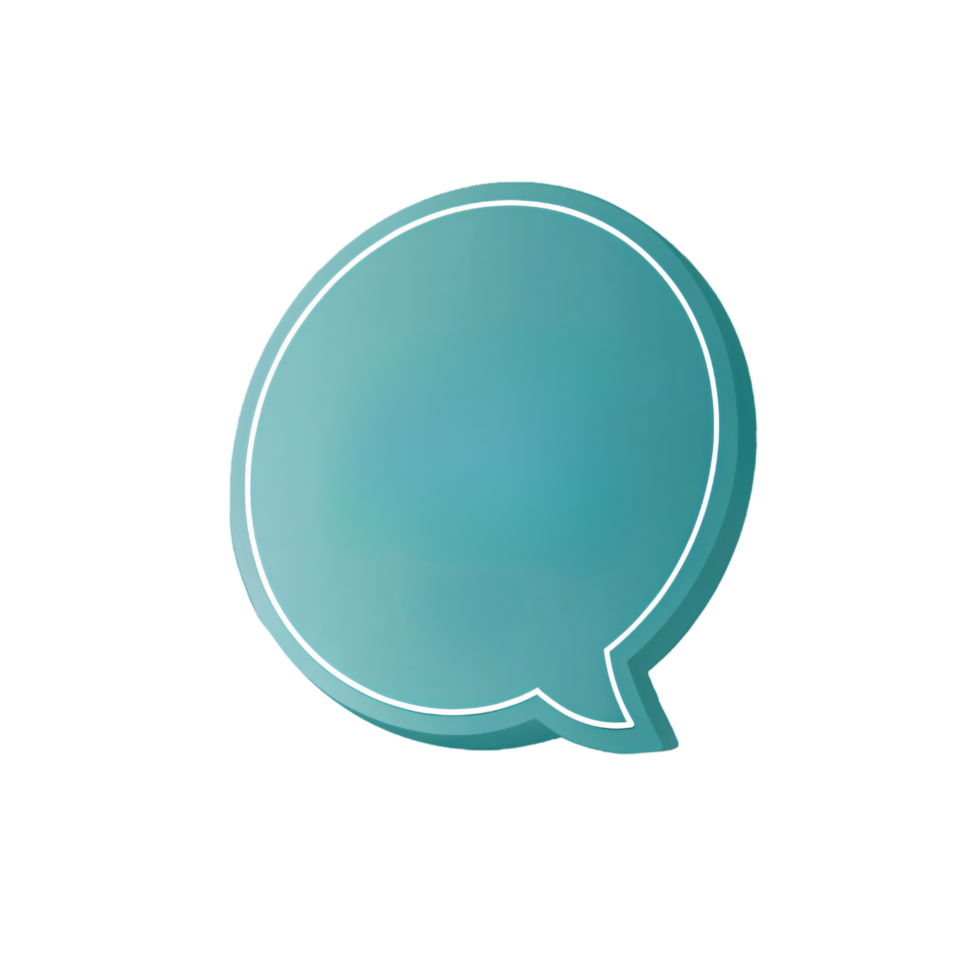 A clean, turquoise speech bubble with a white outline, representing communication, dialogue, or conversation png