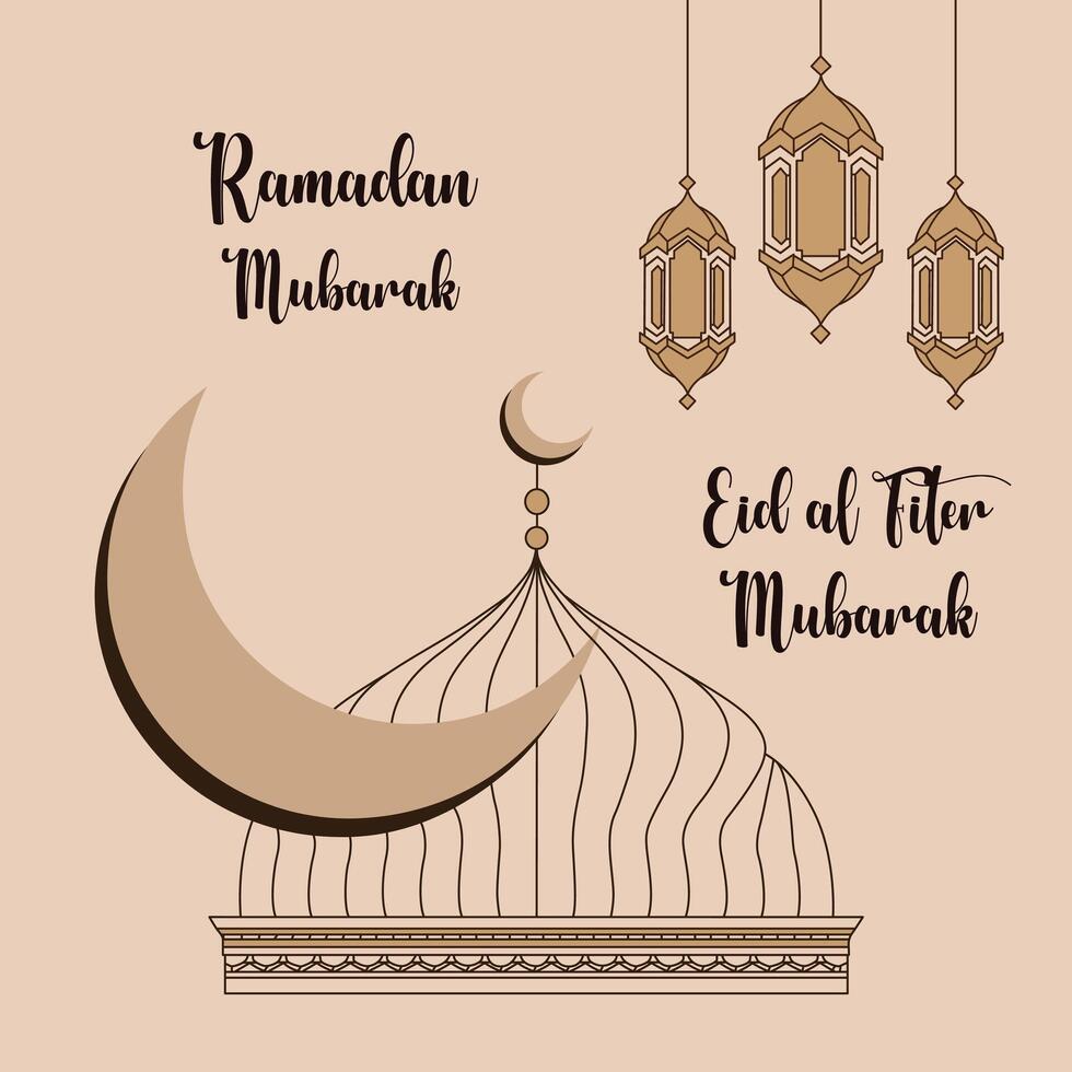 Flat design of ramadan kareem and eid ul fiter with creative lantern vector