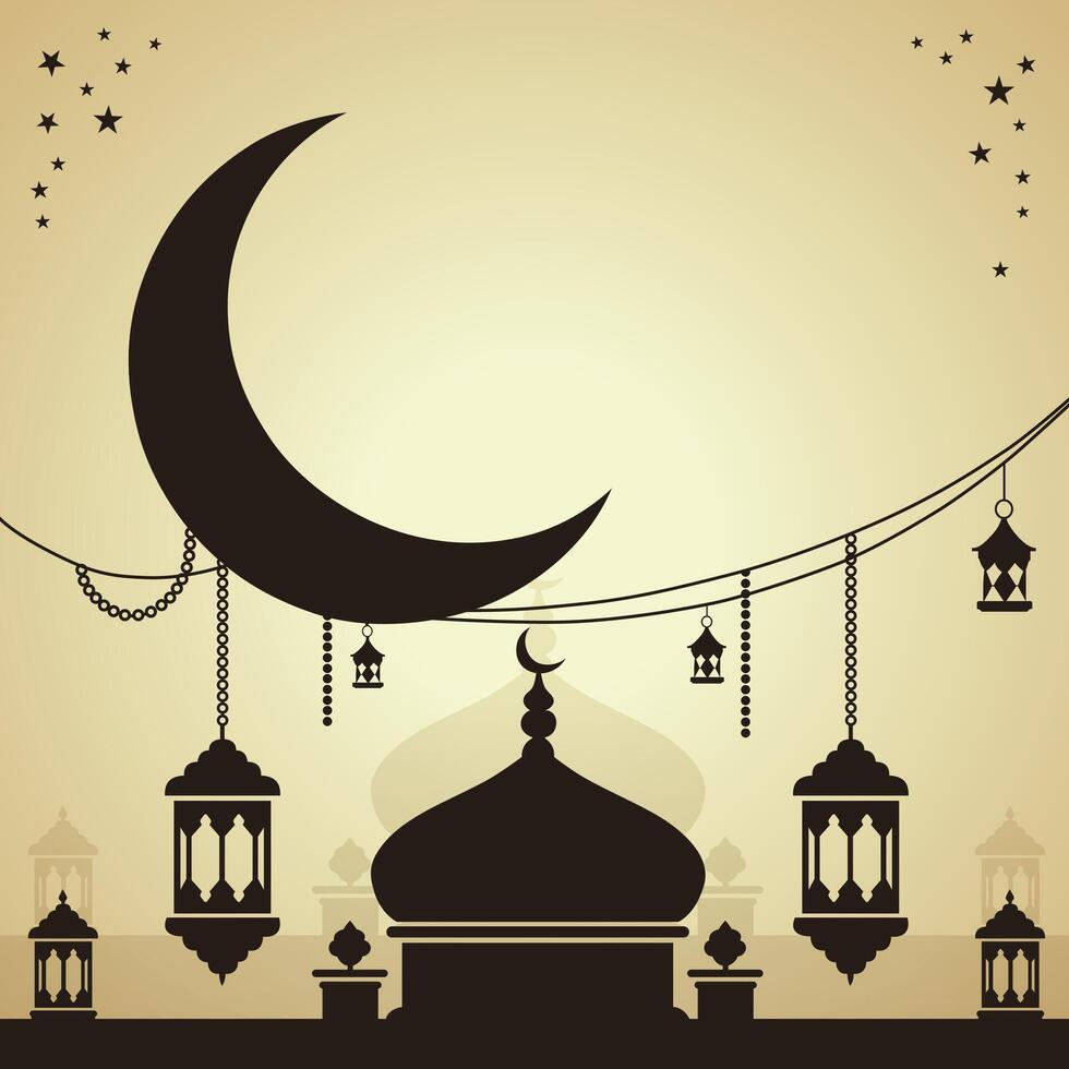 Mosque in ramadhan with background Night landscape wallpaper vector