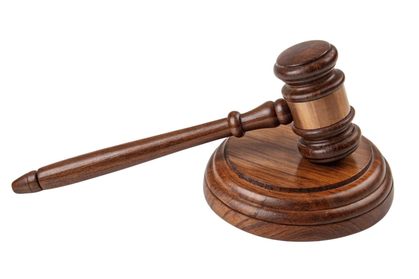 A sleek, refined gavel paired with a matching pedestal, showcasing craftsmanship with smooth curves and deep wood grain patterns png