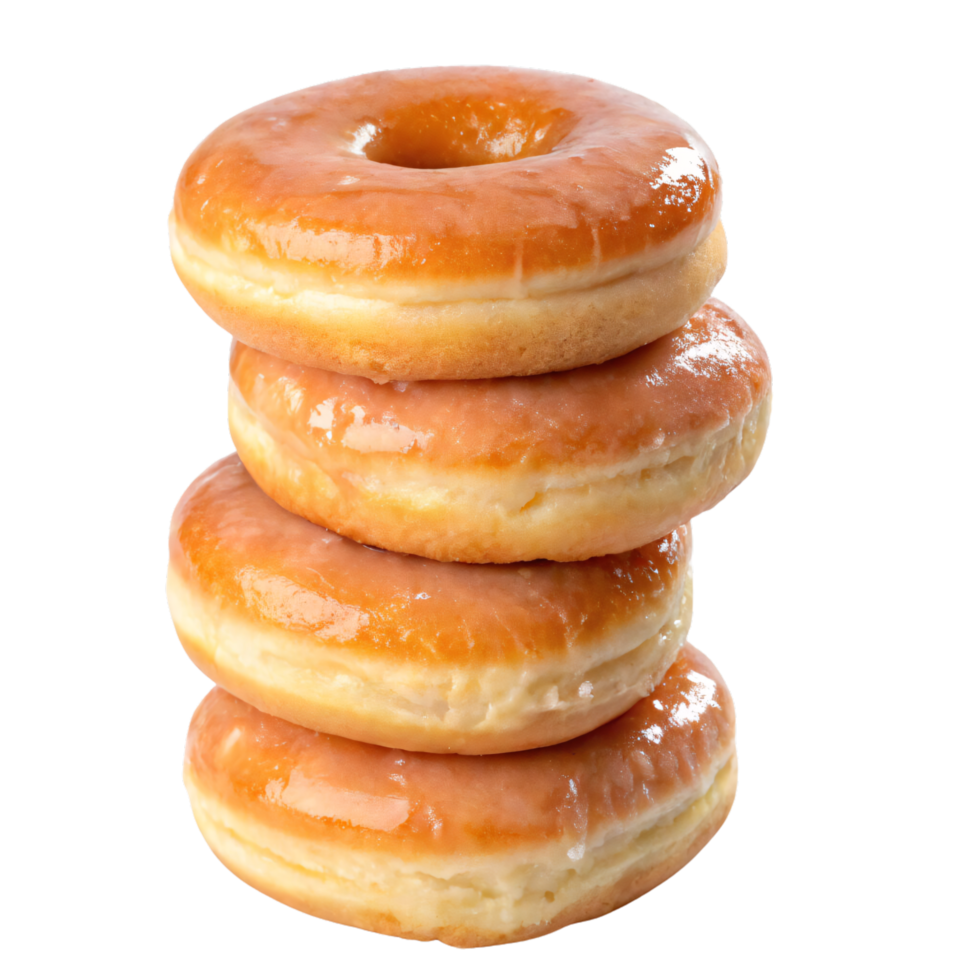 A stacked donuts, slightly rearranged, showcasing their even texture and tempting shine under the light png