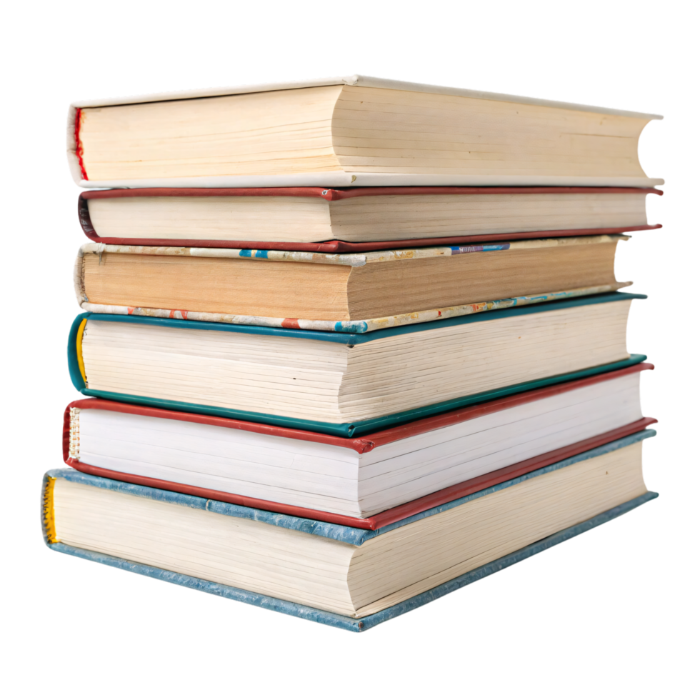 A tall, colorful stack of books with textured spines. Each one brimming with knowledge, waiting to transport readers into different worlds and ideas png