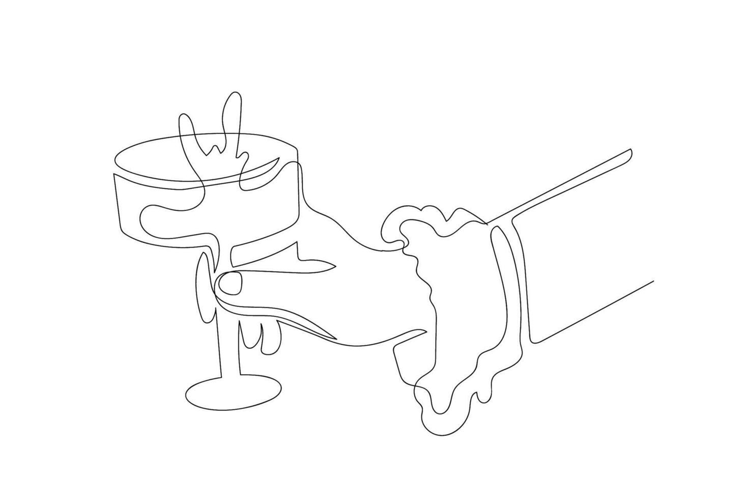 New Year s festive illustration. A hand holding a champagne glass in one line drawing style. vector