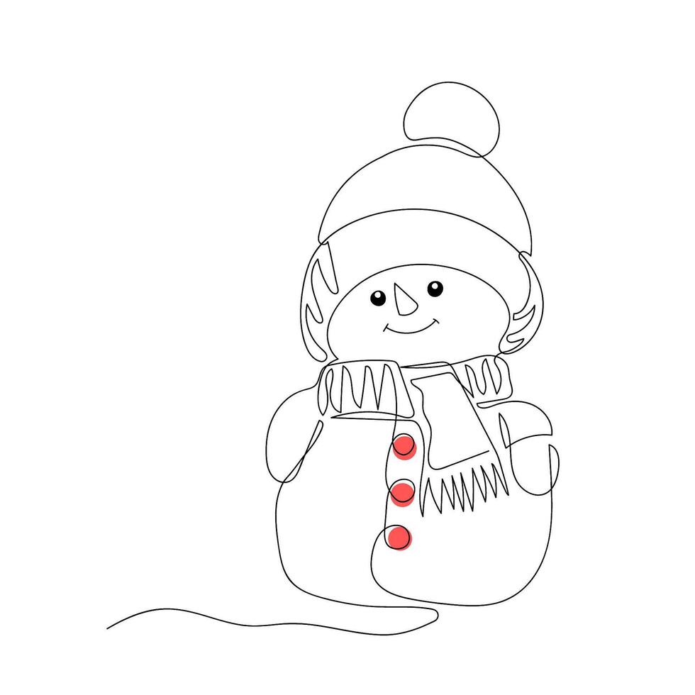Cute Christmas snowman in one line drawing style. minimalist illustration. vector