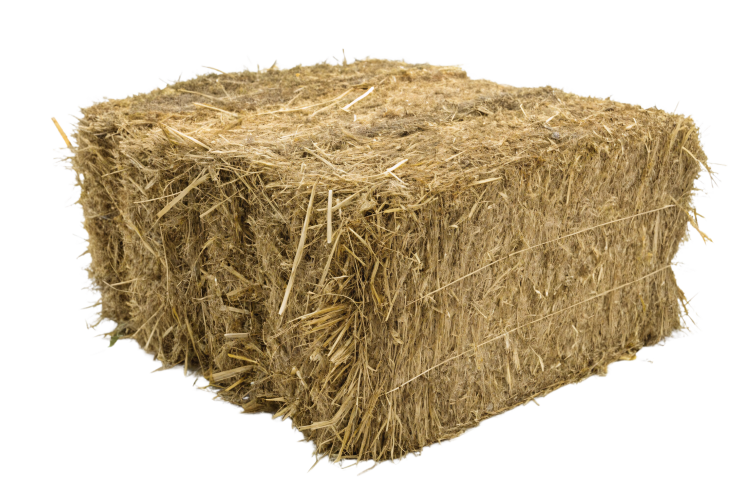 A perspective of a rectangular hay bale, showcasing its tightly bound straw layers, emphasizing utility in agriculture and rural life png