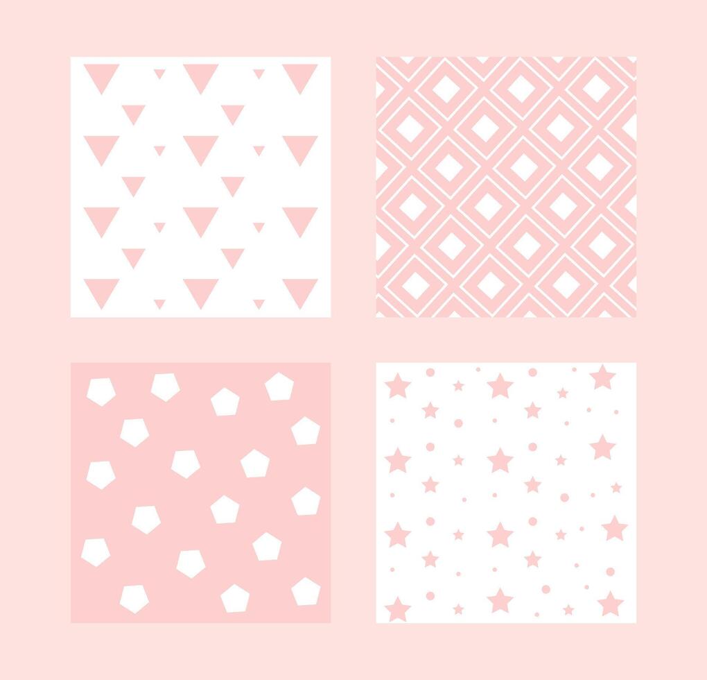 Cute pink set seamless pattern of geometric shapes, lovely cards, design for decoration, wrapping paper, print, fabric or textile, stylish collection vector