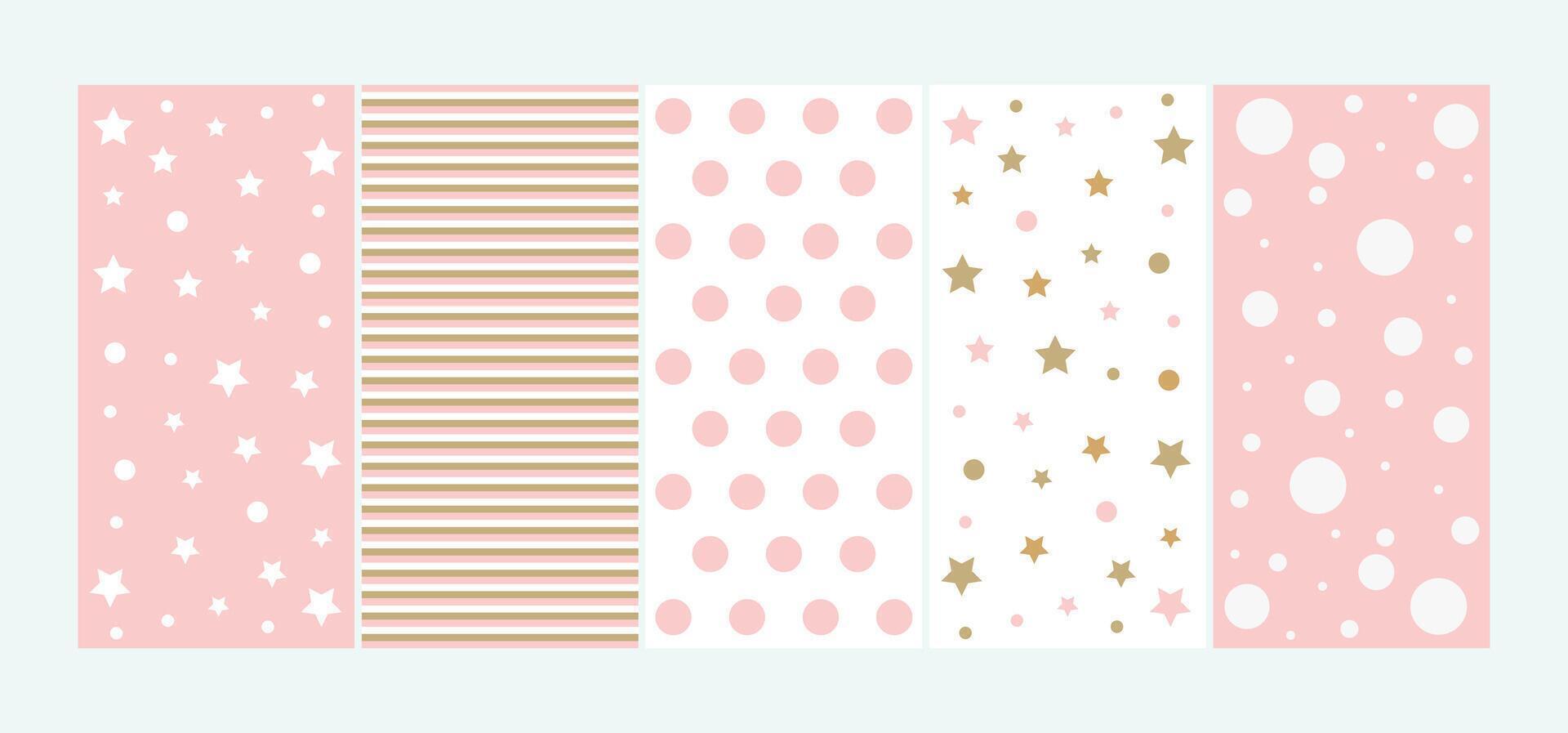Cute pink seamless pattern set of geometric shapes, lovely cards, design for decoration, wrapping paper, print, fabric or textile, stylish collection vector