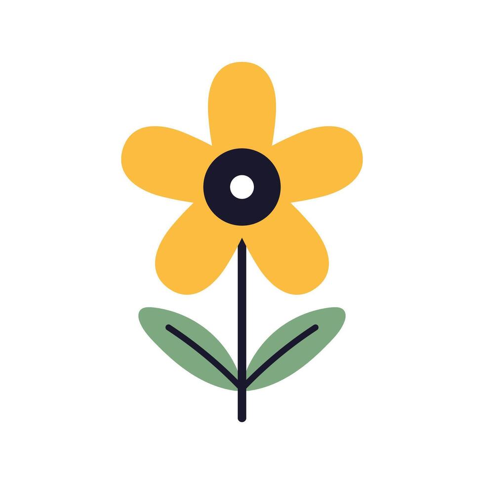 Flat illustration of a bright yellow flower. A cheerful and festive design element for spring and easter decorations. Cute abstract flower. vector