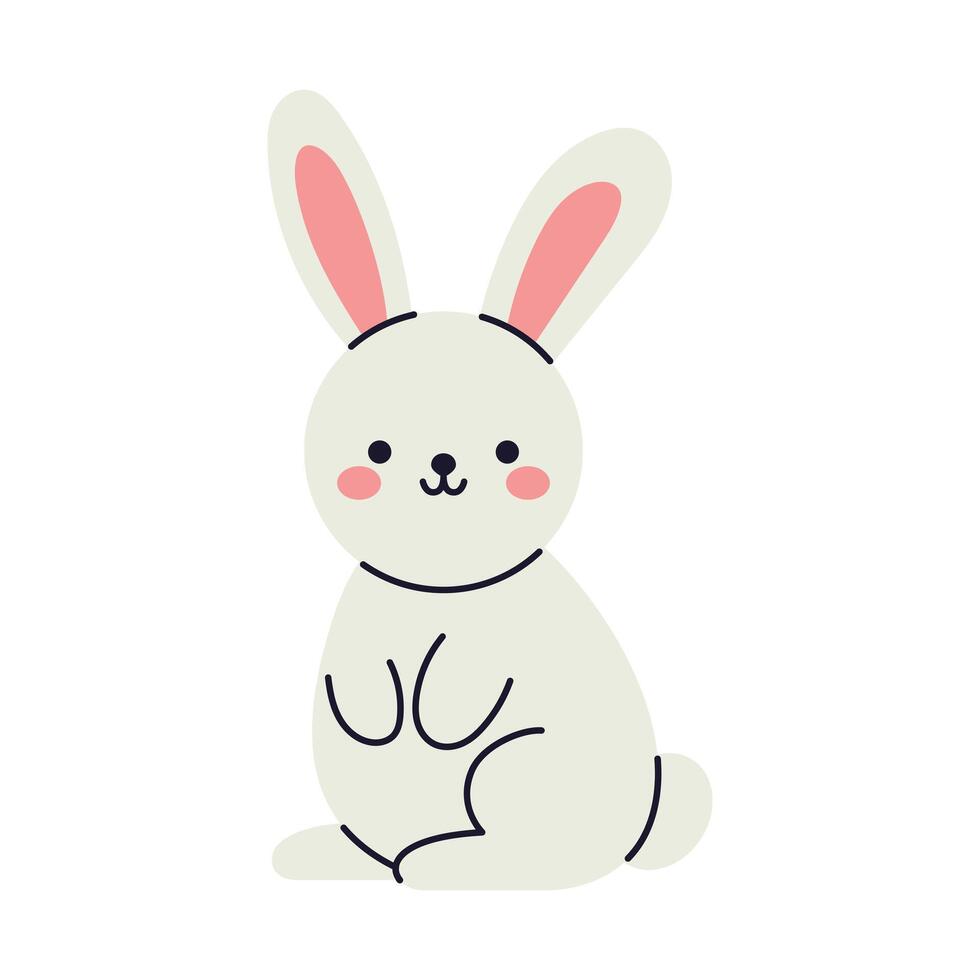 Flat illustration of a cute funny easter bunny or rabbit. A festive design element perfect for spring and easter decorations. vector