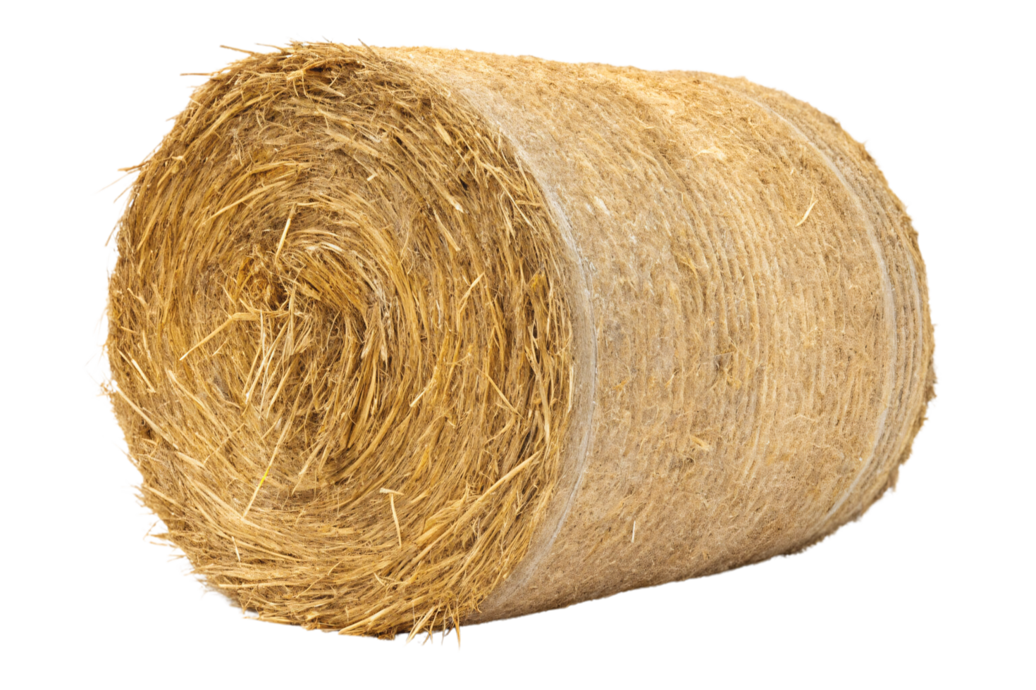 A compact, woven roll of hay secured with twine, displaying its fibrous golden texture, ready for storage or feed png