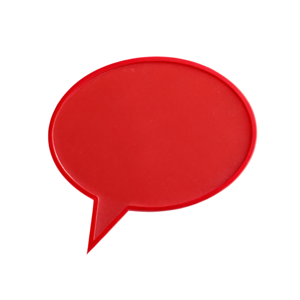 A red speech bubble, slightly tilted, maintaining its clean, bold appearance, ideal for signifying dialogue or announcements png