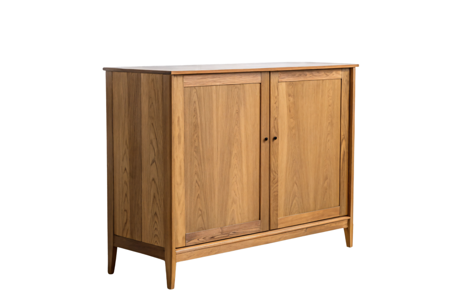 Compact wooden wardrobe with smooth panels and rounded edges, showcasing a minimalist and space-saving design for versatile interiors png
