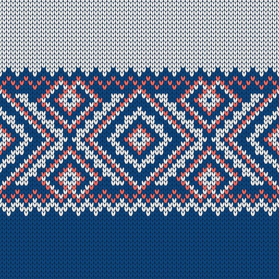Scandinavian knitted seamless pattern. Norwegian native sweater, ornament with snowflakes. Fair Isle design. Wool texture. Winter holiday background vector