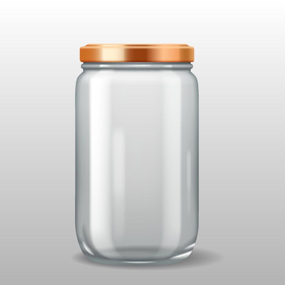 3D illustration of a tall cylindrical glass jar with a copper-colored metal lid. Ideal for storing food, grains, and dry ingredients. vector
