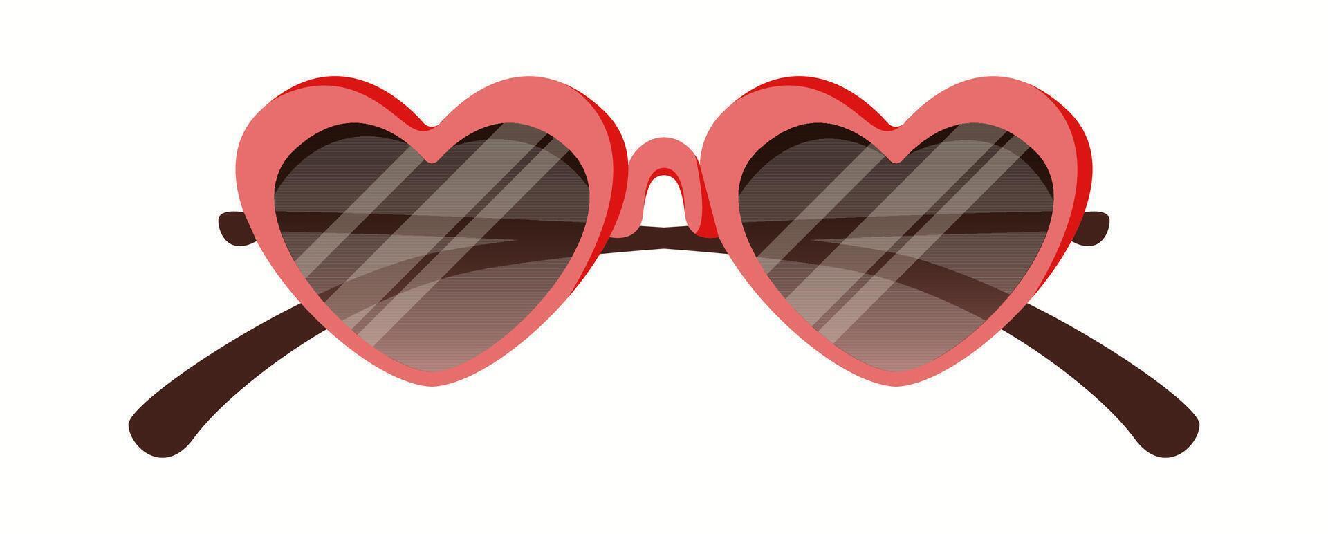 Romantic heart-shaped sunglasses in red with dark lenses. A stylish and playful fashion accessory, perfect for Valentine's Day or a bold statement look. vector