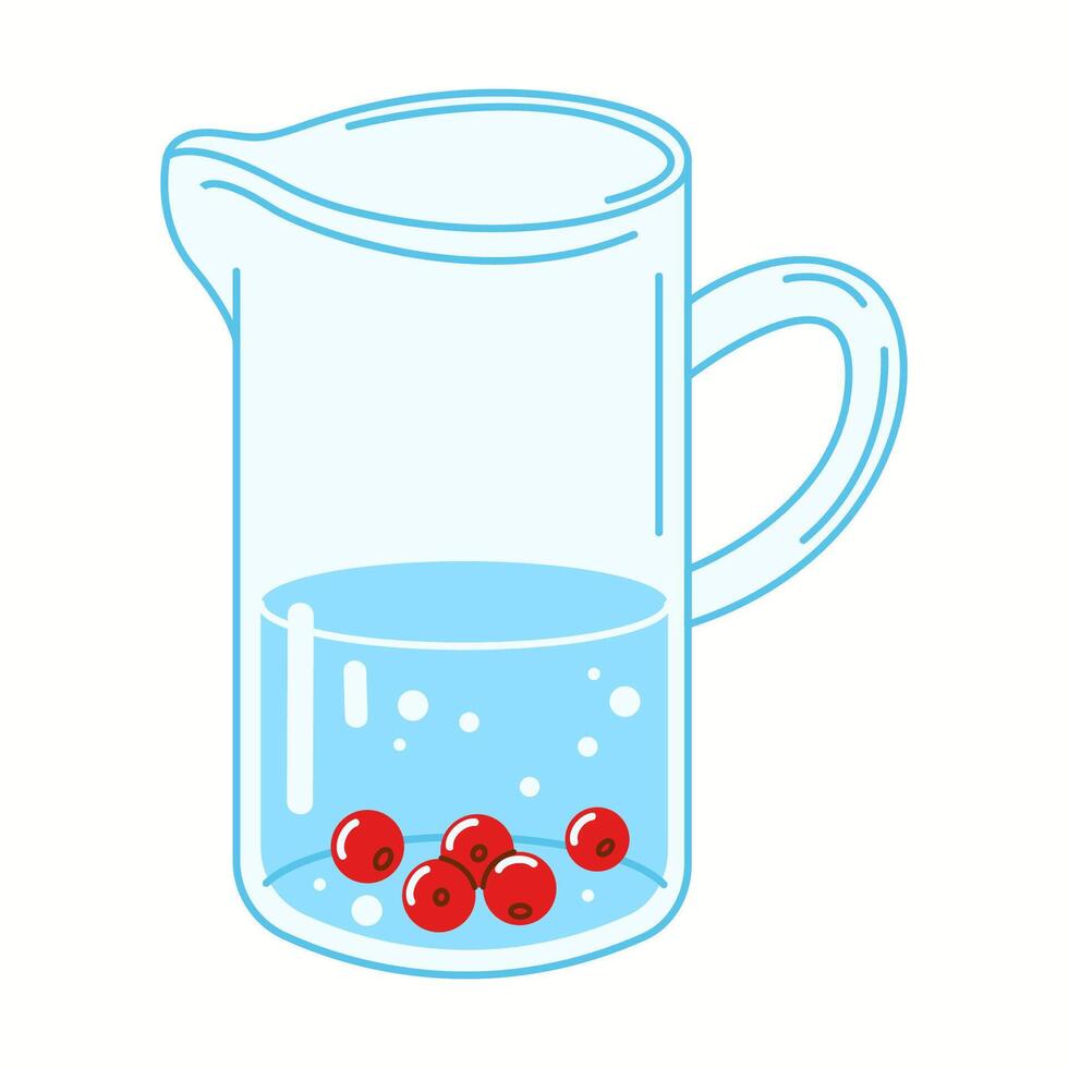 Illustration of a glass pitcher filled with clear drinking water and floating fresh cranberries, adding a fruity and refreshing touch. vector