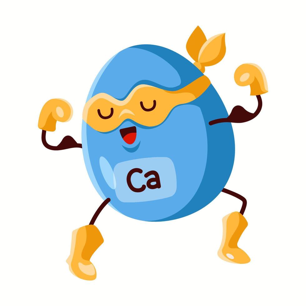 Illustration of a calcium superhero character flexing muscles, representing its importance in strong bones, teeth, and overall body health. vector