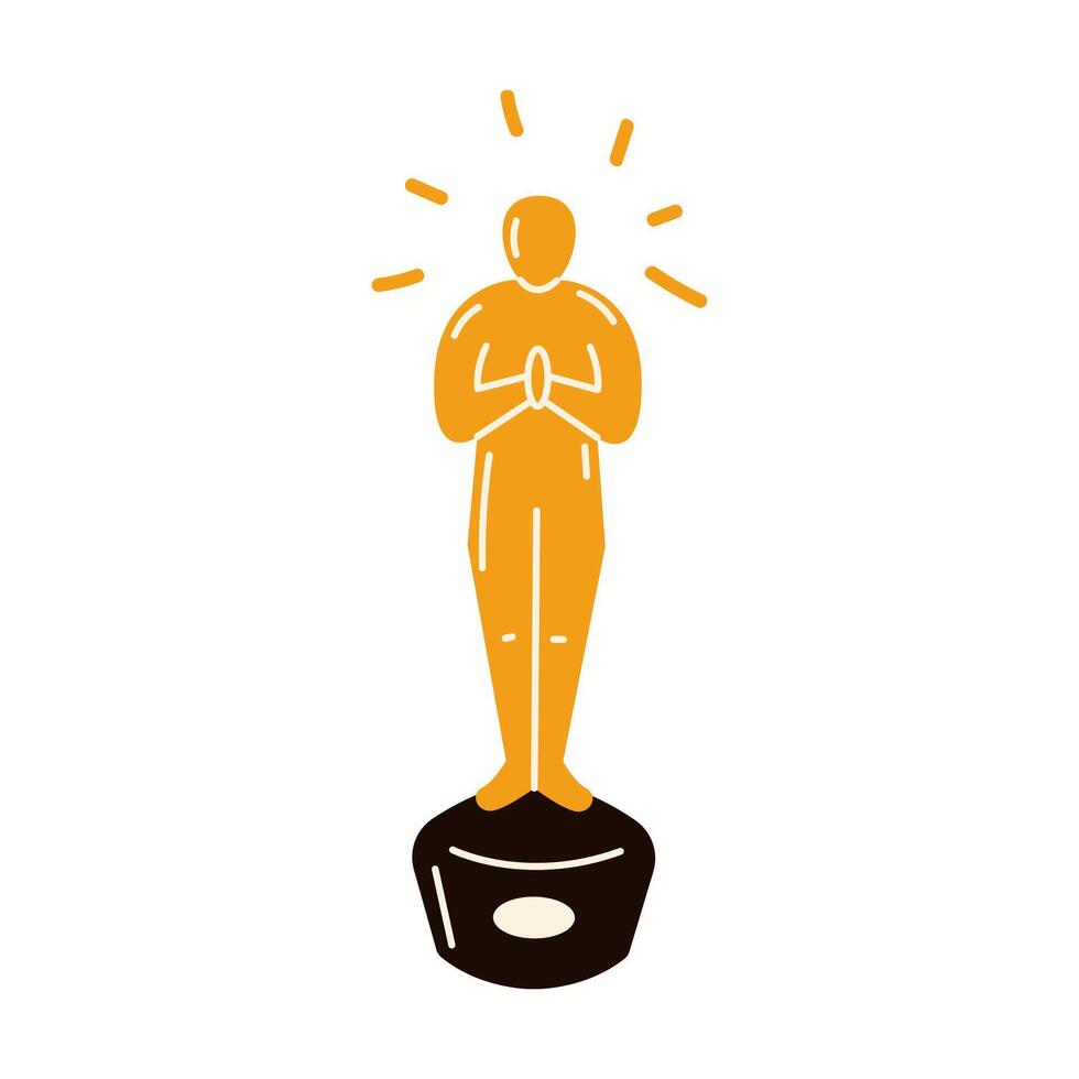 Illustration of a golden movie award statue, inspired by famous film industry trophies, representing excellence and cinematic achievement, drawn in a modern style. vector