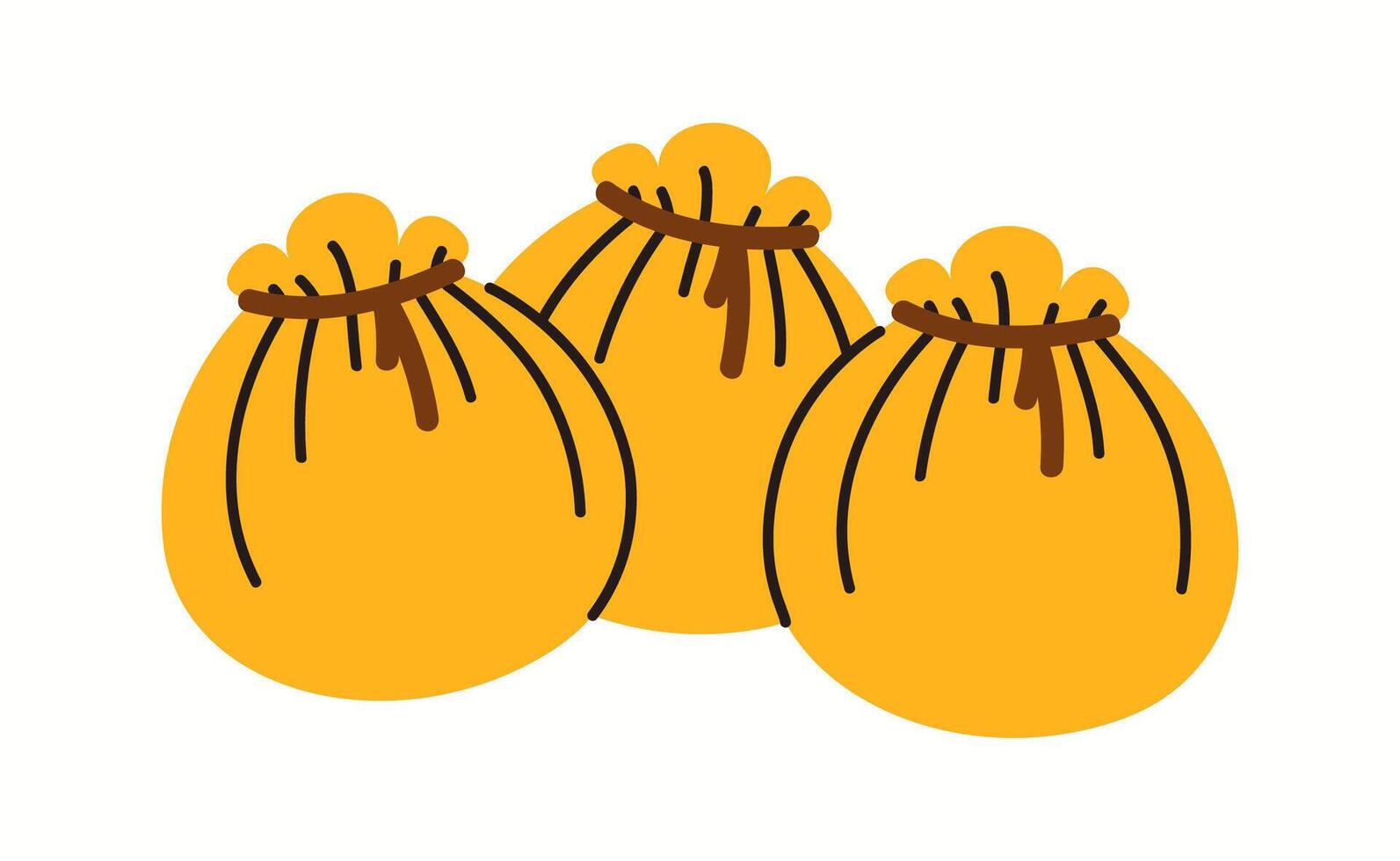 Illustration of crispy golden money bag dumplings, tied with a thin wrapper and filled with flavorful ingredients, often served as a popular Asian appetizer. vector