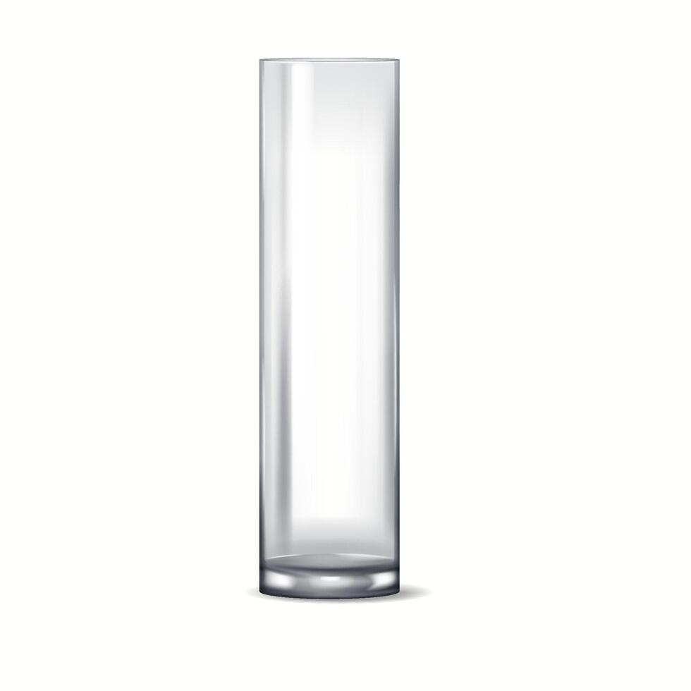 3D realistic illustration of a round glass vase featuring a smooth curved design. Ideal for floral decorations and modern home interiors. vector