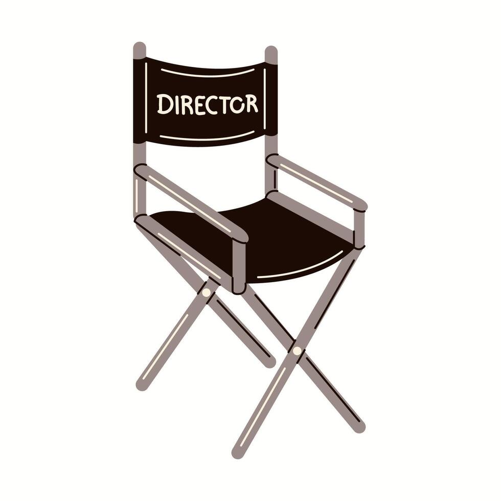 Illustration of a classic black director's chair, symbolizing leadership and creative control in film production, drawn in a sleek and professional style. vector