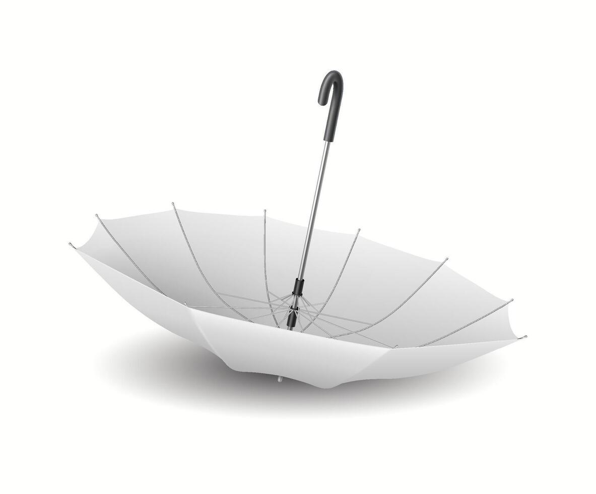 Open blank umbrella-cane upside down realistic illustration. Elegant design accessory for protection 3d object on white background vector