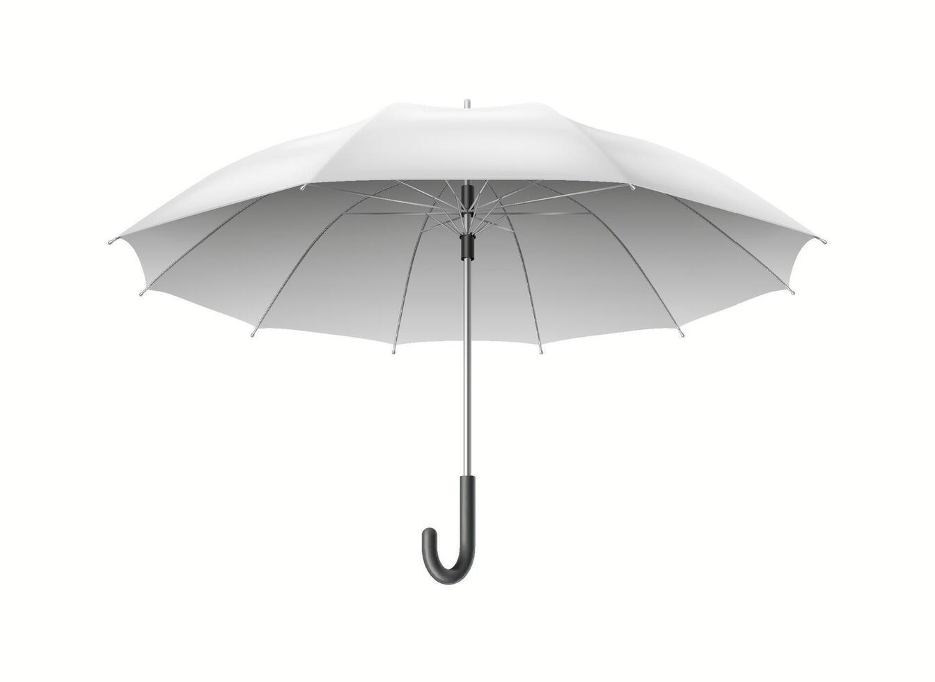 Open classic white umbrella-cane with black handle realistic illustration. Protection from rain and sun 3d object on white background vector