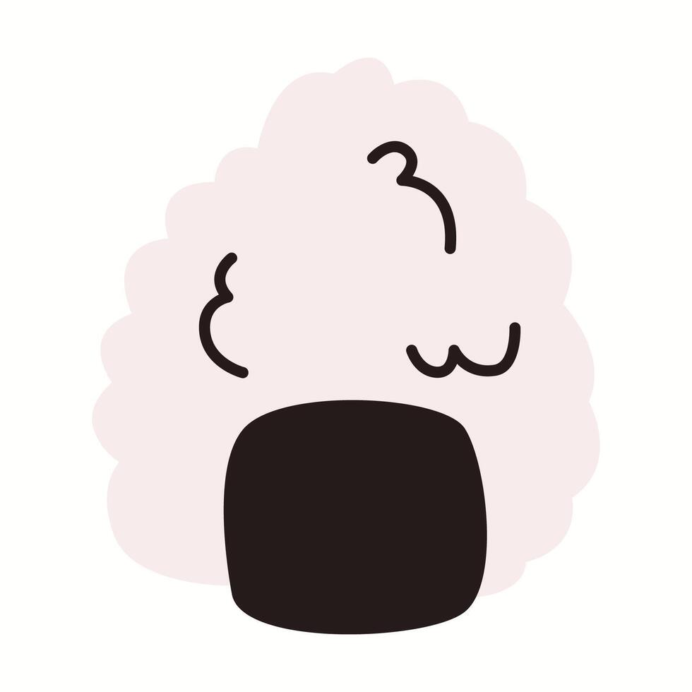 Illustration of a kawaii-style onigiri rice ball seaweed wrap. Simple flat design with minimal details and soft pastel colors. vector