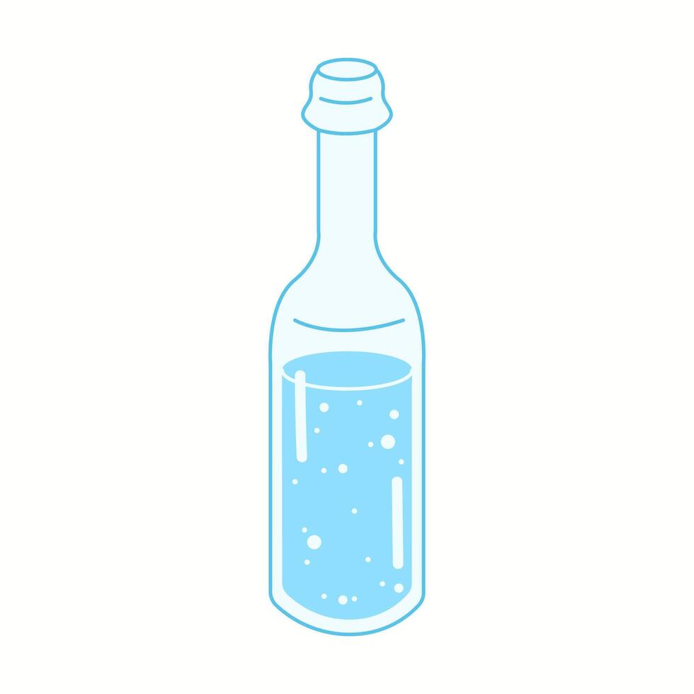 Illustration of a classic glass bottle with a cork, filled with clear drinking water, representing sustainability and eco-friendliness. vector