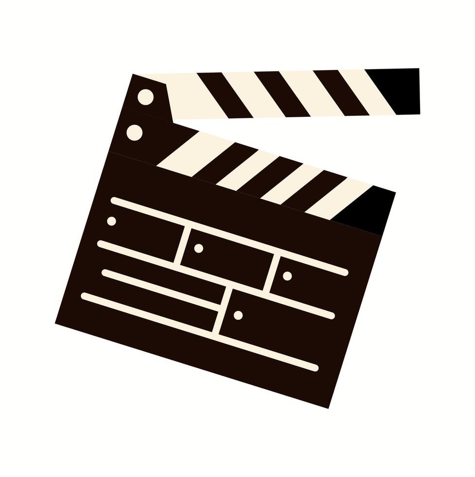 Illustration of a black and white clapperboard, an essential tool in movie production and directing, drawn in a simple and professional style. vector