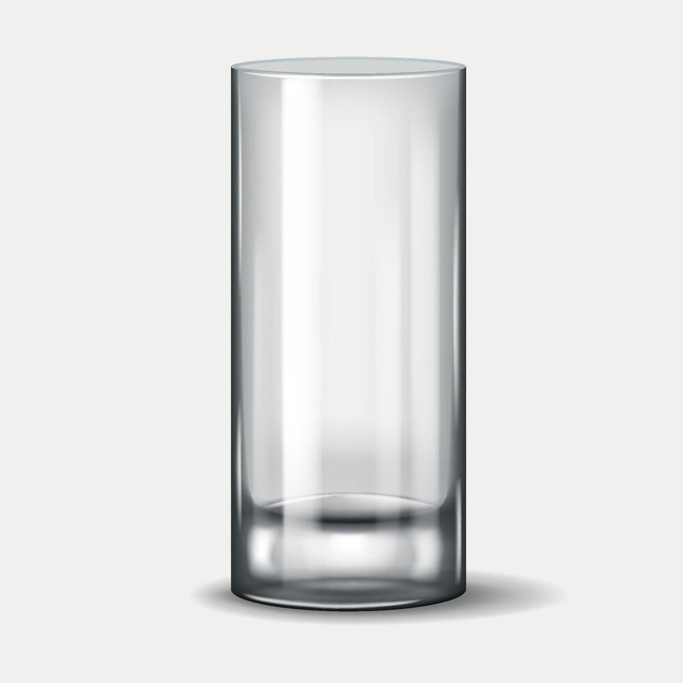 3D realistic illustration of a tall Collins glass, commonly used for serving mixed drinks, cocktails, and soft beverages in bars and restaurants. vector