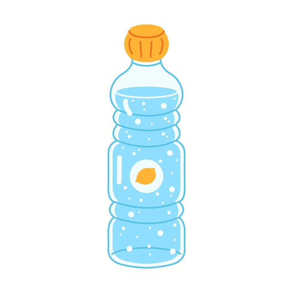 Illustration of a plastic water bottle with a lemon icon label, representing flavored water and hydration convenience. vector