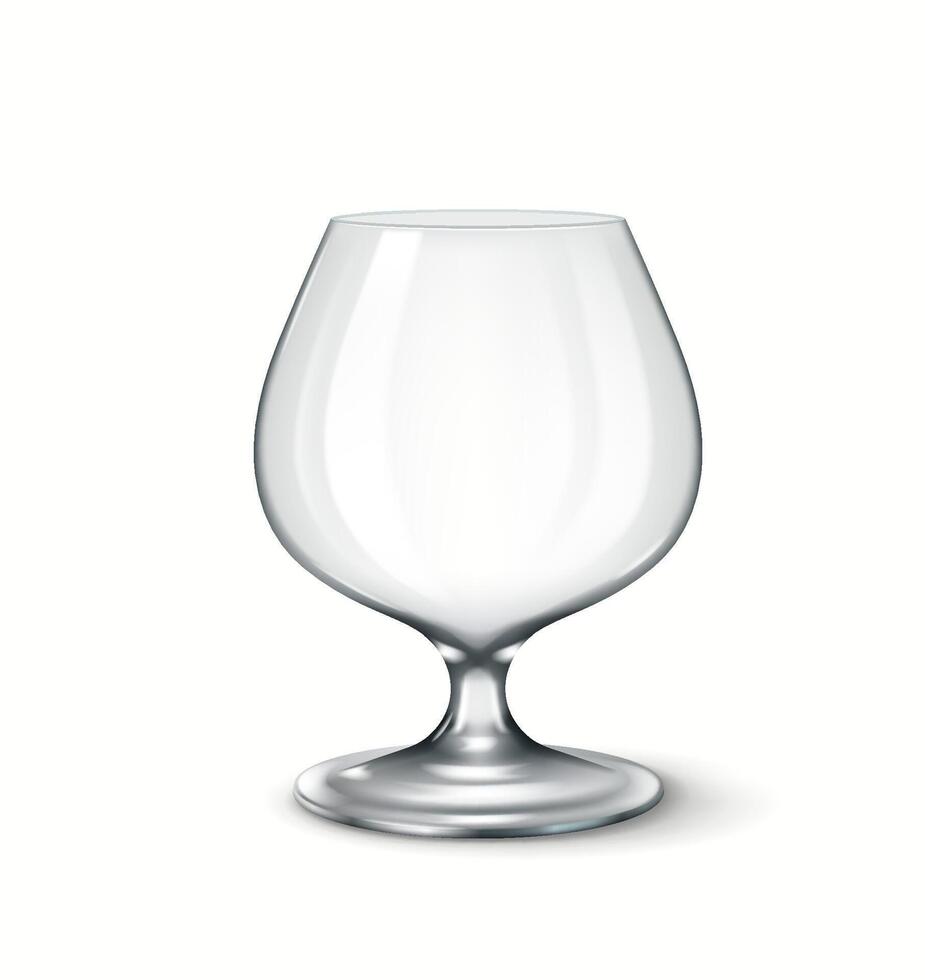 Realistic 3D illustration of a rounded brandy snifter glass. Ideal for serving brandy, cognac, or whiskey in elegant drinking settings. vector