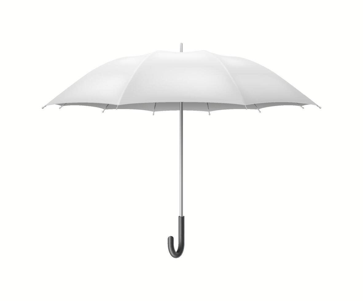 Umbrella-cane with black curved handle realistic illustration. Providing protection from rain and sun 3d object on white background vector