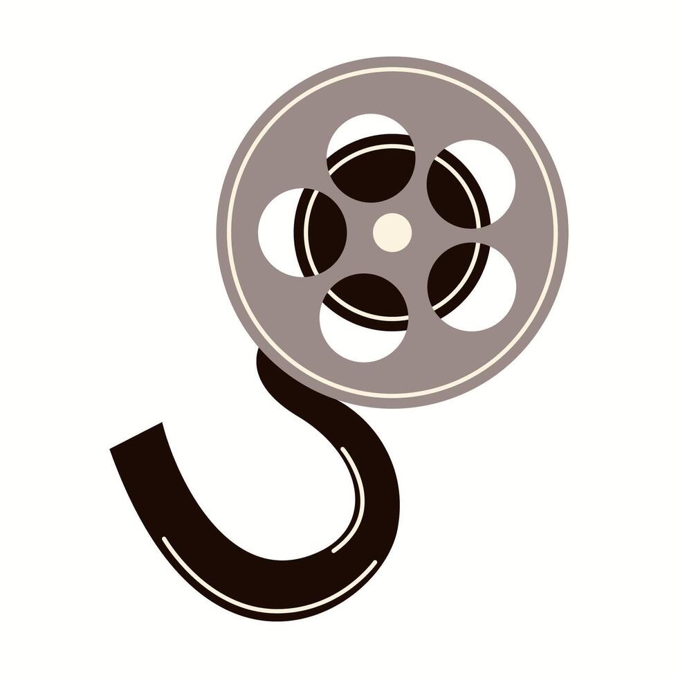 Illustration of a classic vintage movie film reel, symbolizing traditional film production and cinematography, drawn in a minimalistic and elegant style. vector