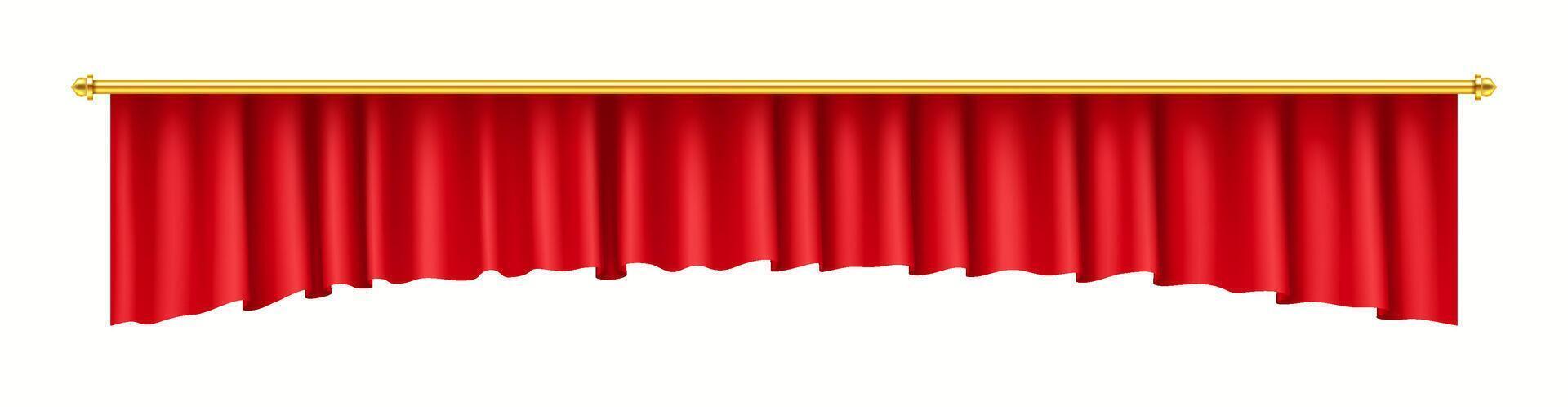 3D realistic illustration of a red theater curtain drawn open, symbolizing the beginning of a performance, entertainment show, or grand event. vector