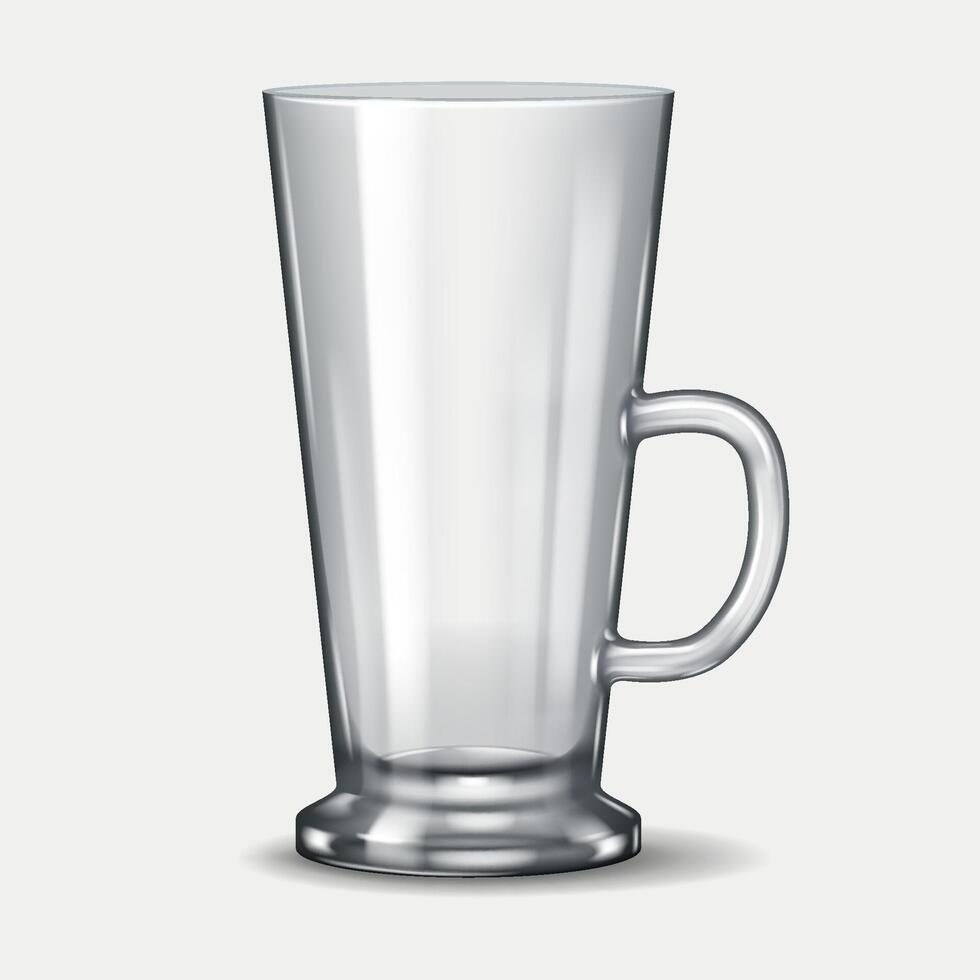 Realistic 3D illustration of a tall coffee mug with a handle, designed for serving hot drinks like coffee, tea, and lattes in cafes and homes. vector