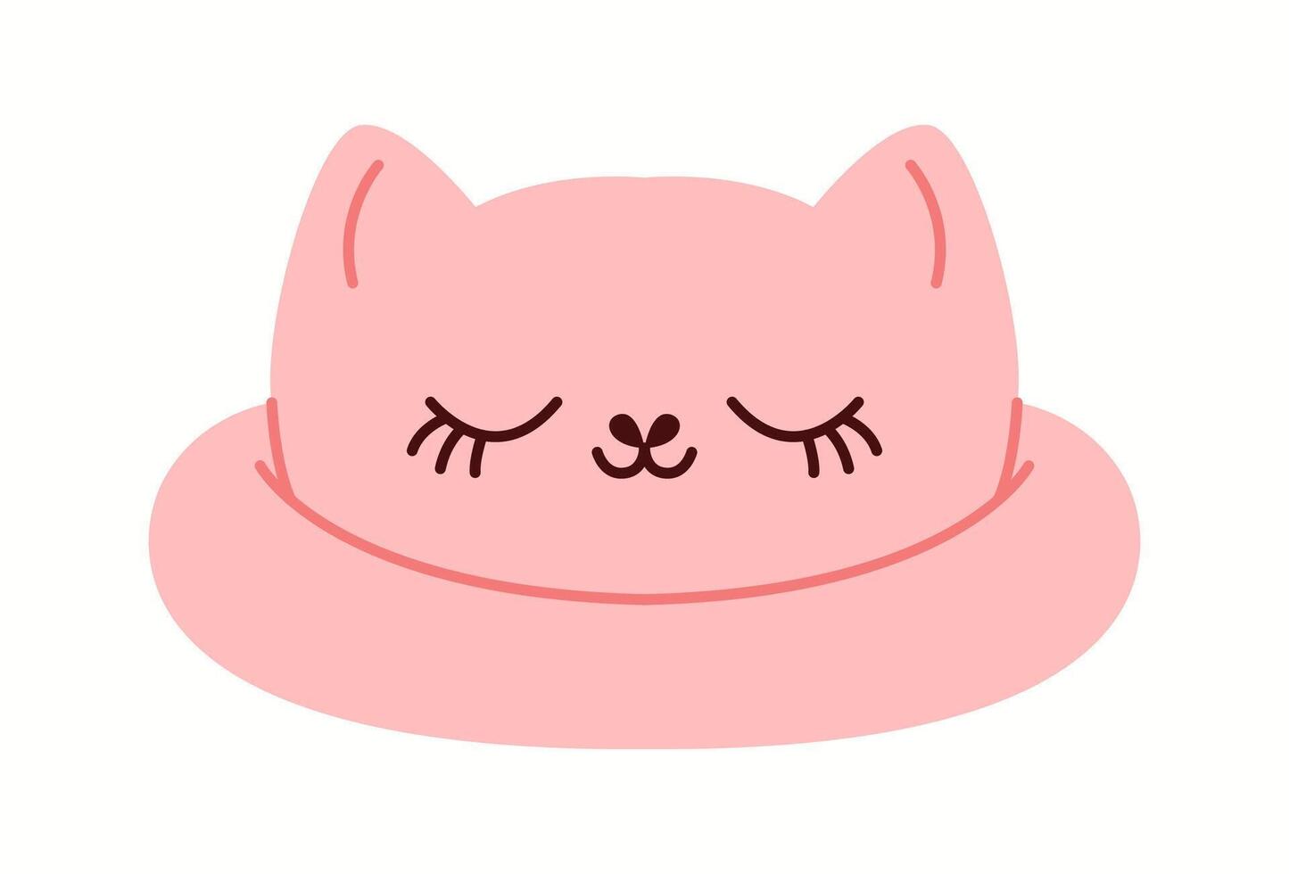 Illustration of a pink bucket hat with a sleeping cat face design. A charming and cozy summer accessory for cat lovers and little fashionistas. vector