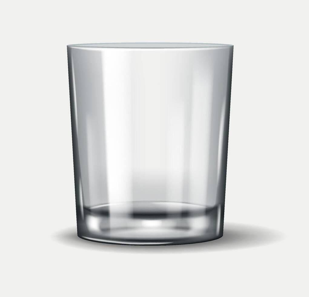Realistic 3D illustration of a short tumbler glass, ideal for serving water, whiskey, and cocktails in bars, restaurants, and home settings. vector