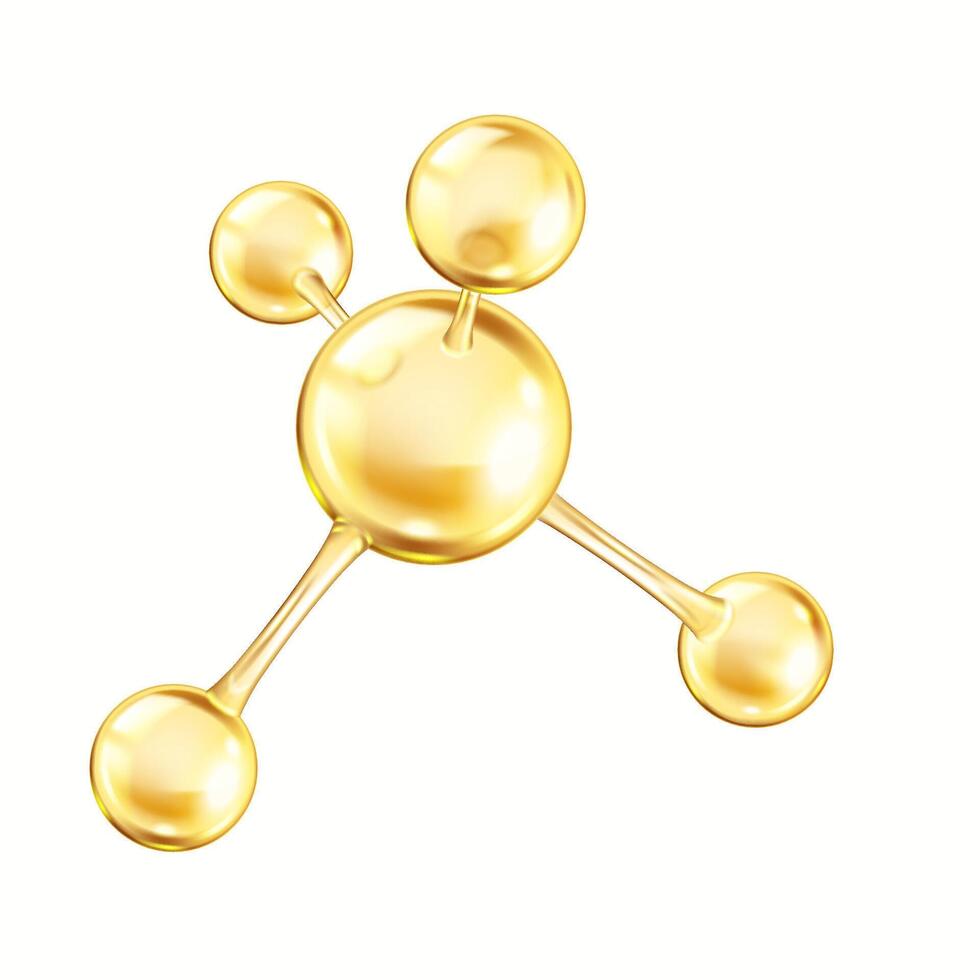 Collagen molecule with golden atoms realistic illustration. Chemical model reveals intricate structural details 3d object on white vector