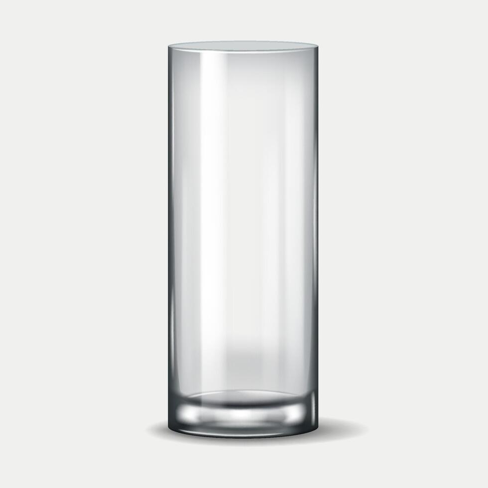 3D realistic illustration of a tall cylindrical highball glass, commonly used for cocktails, soft drinks, and mixed beverages in bars and restaurants. vector