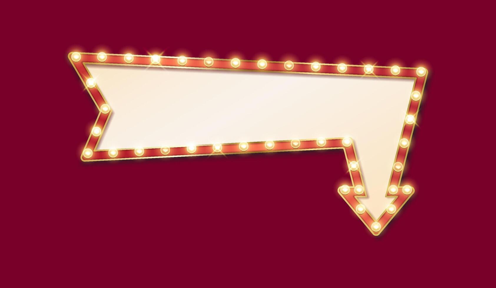 Realistic 3D illustration of an empty retro cinema sign with glowing light bulbs. Ideal for theater announcements, film promotions, and vintage signage. vector