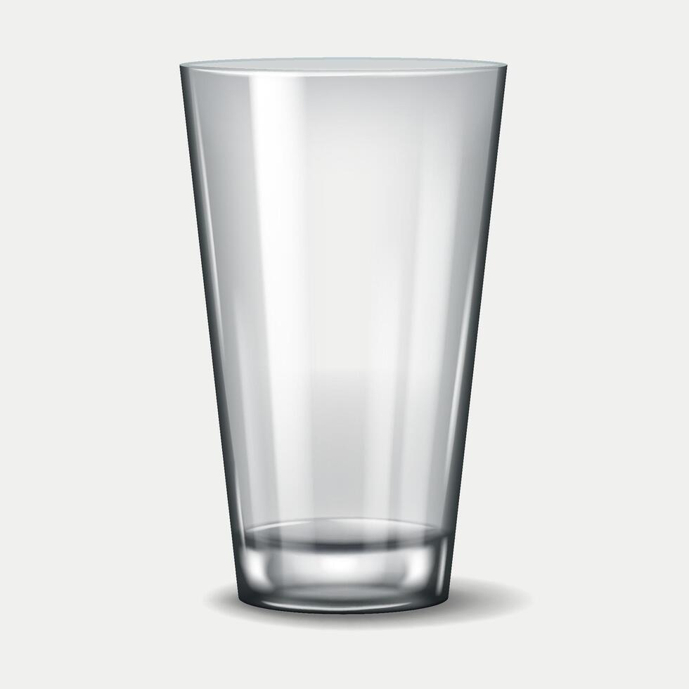3D realistic illustration of a simple tapered glass, commonly used for water, juice, and other beverages. Ideal for household, dining, and hospitality settings. vector