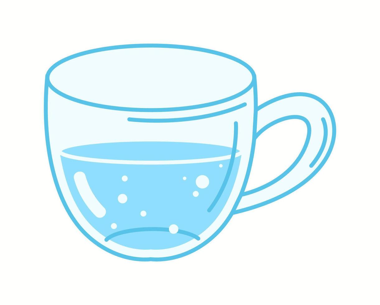 Illustration of a simple glass cup with a handle, filled with pure drinking water, promoting hydration and wellness. vector