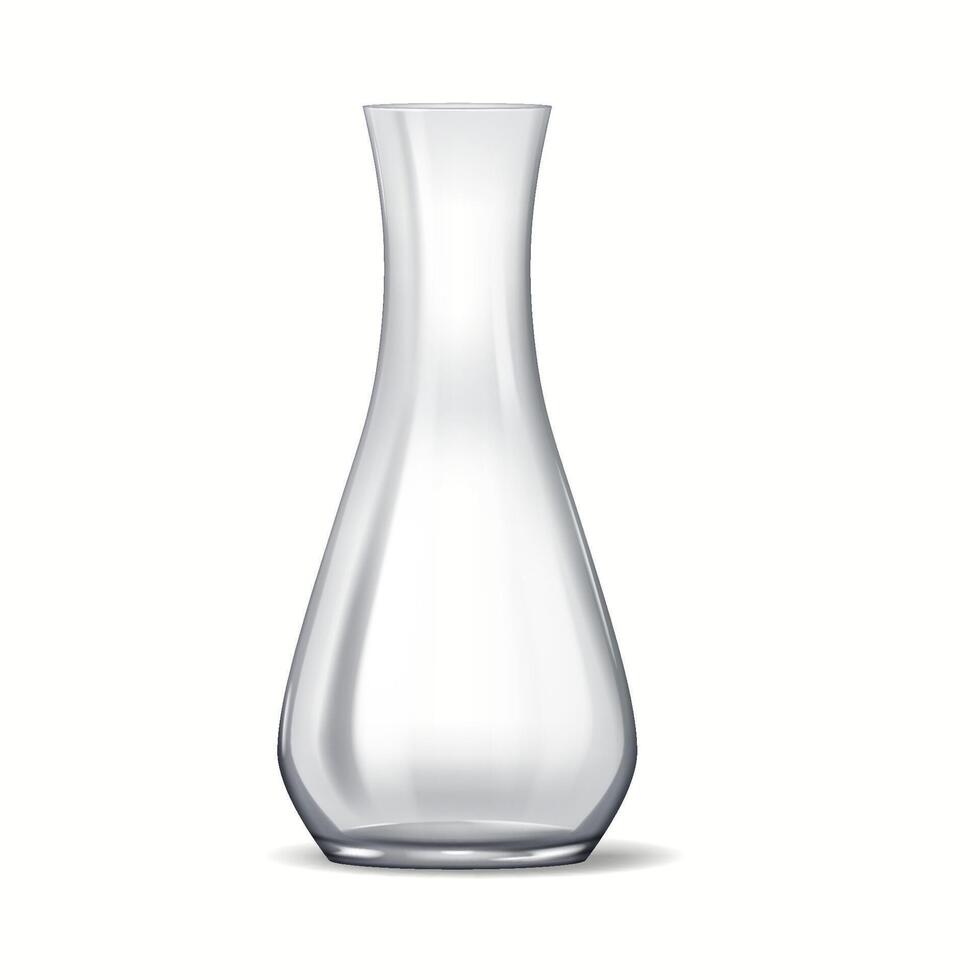 3D realistic illustration of an elegant glass vase with a curved body and narrow opening. Suitable for flower arrangements and interior decor. vector