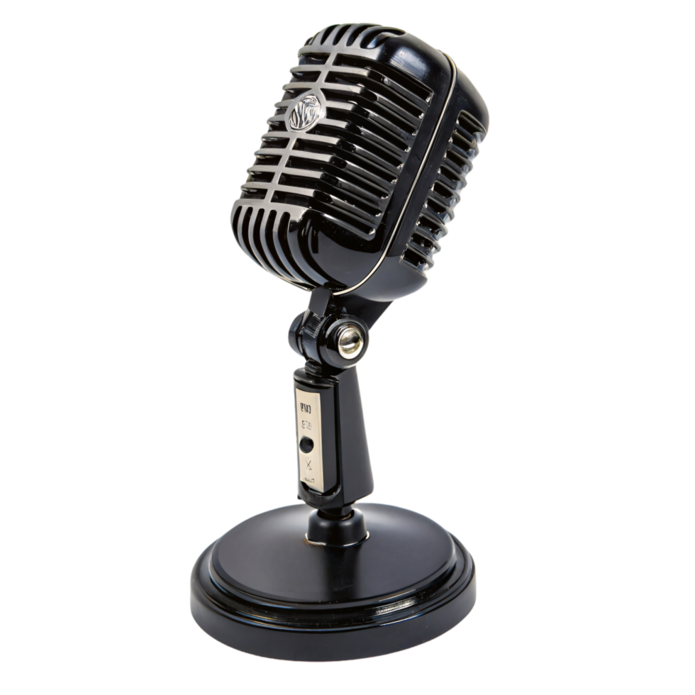 A classic microphone with a similar vintage black design, adjustable stand, and modern functionality for optimal sound quality png