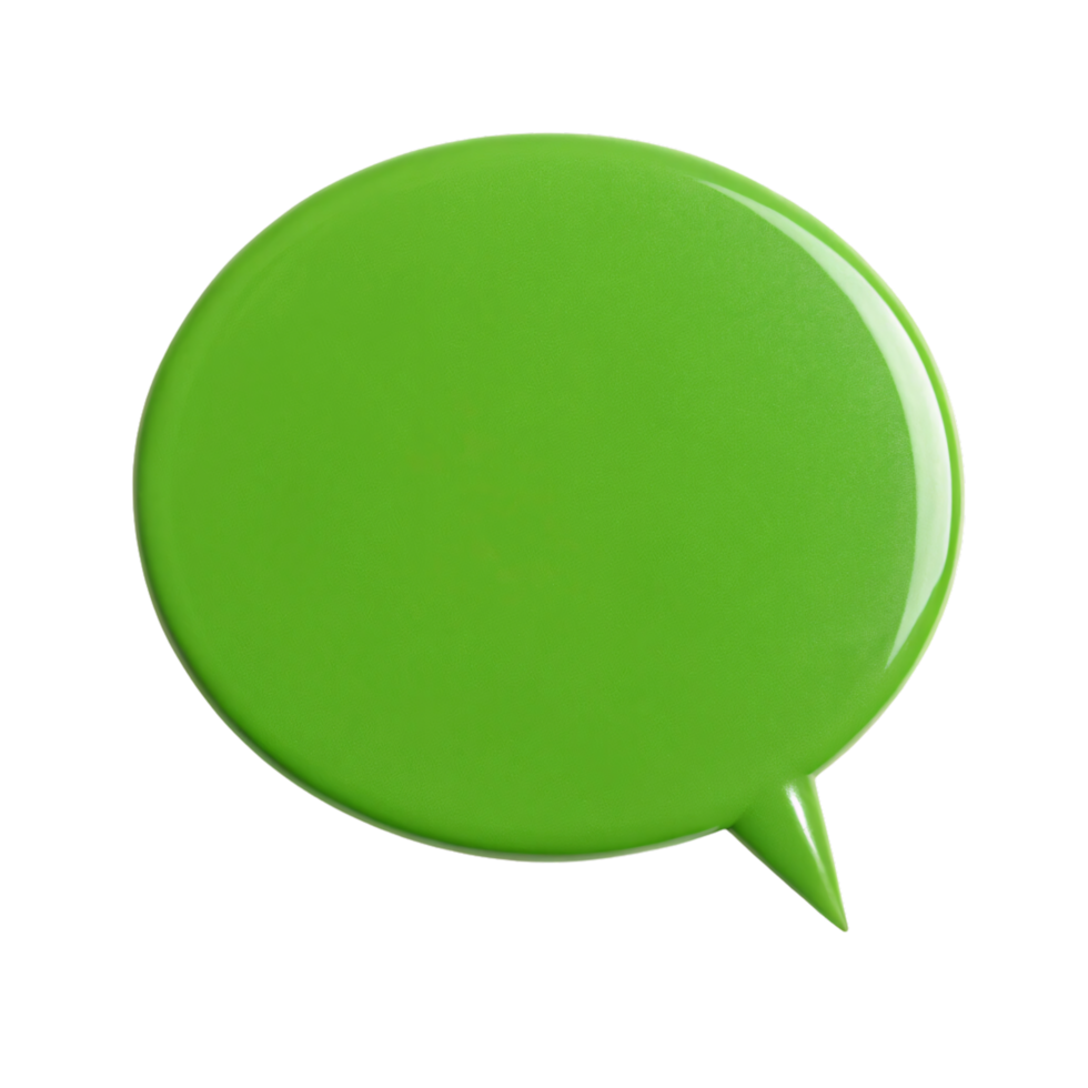 A green speech bubble, sleek and glossy, shaped with a gentle curve, symbolizing eco-friendly communication or nature-inspired ideas png