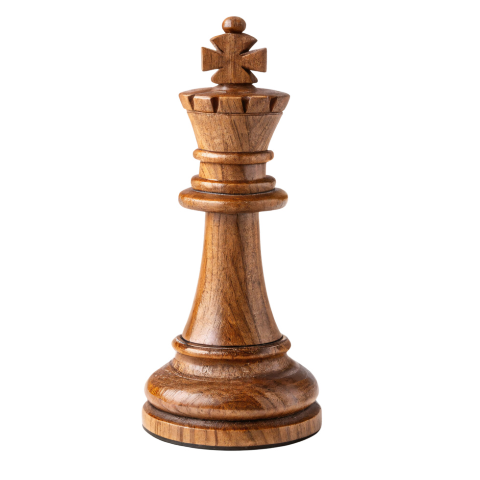 A majestic wooden king chess piece with a rounded crown, reflecting craftsmanship and elegance in its design png