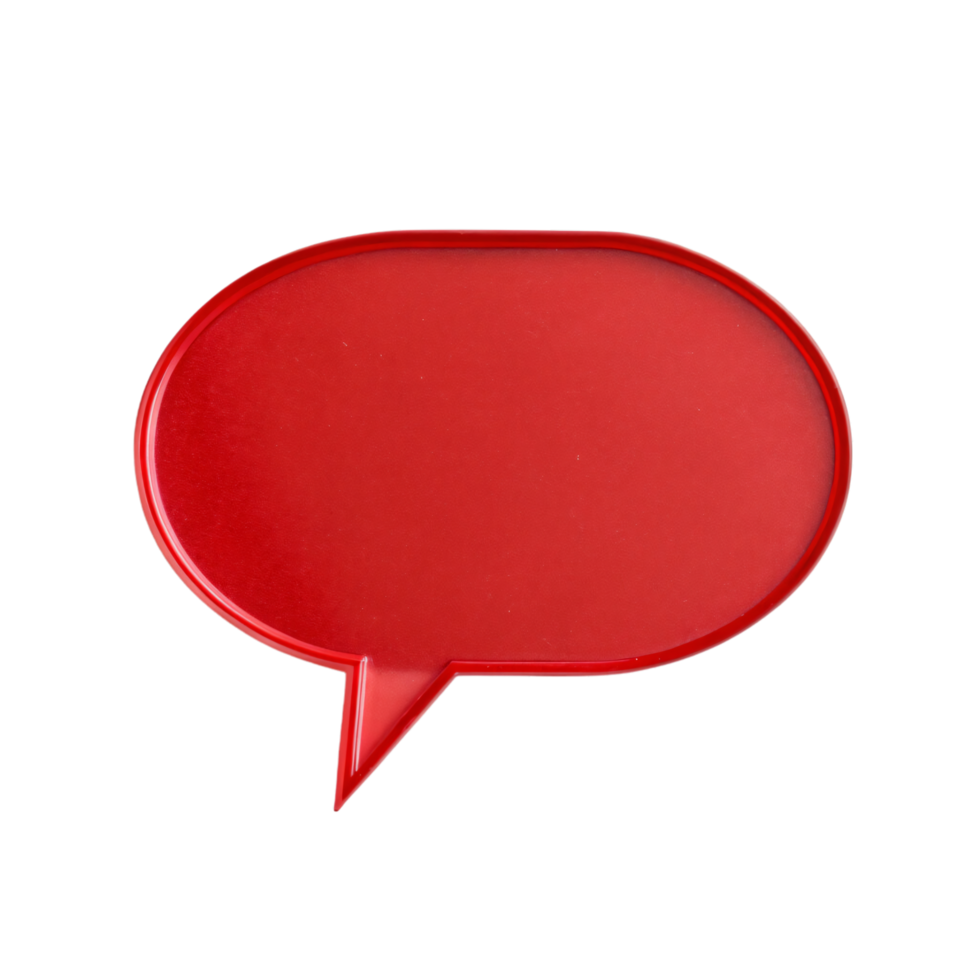 A bright red speech bubble, minimalistic and clean in design, with a glossy finish, resembling a modern communication icon png