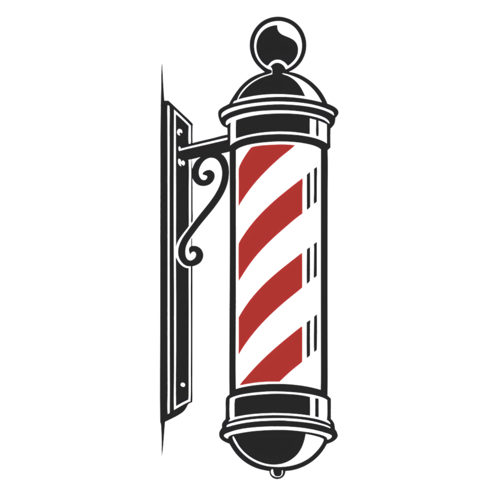 A barber pole with a decorative wall bracket, featuring red spirals for classic detailing png